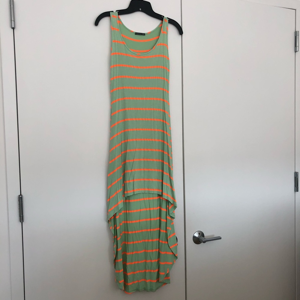 Mint/orange hi low striped dress